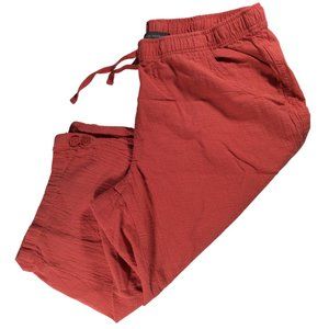 Red Elastic Waist Crinkle Capri Pant w/ Tie